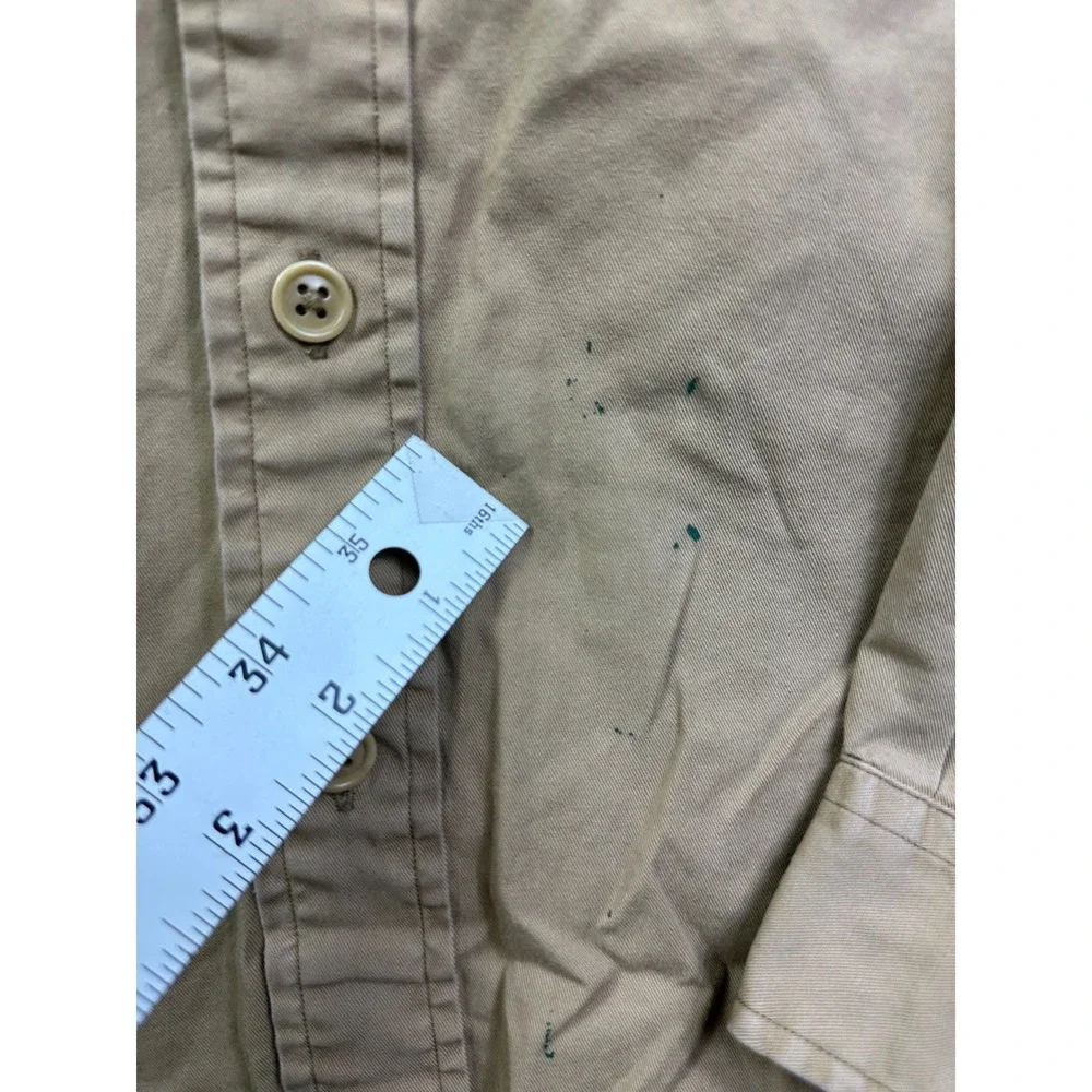 VTG Polo Ralph Lauren Men Tan Cotton Twill Work Shirt Utility Button Down Size M